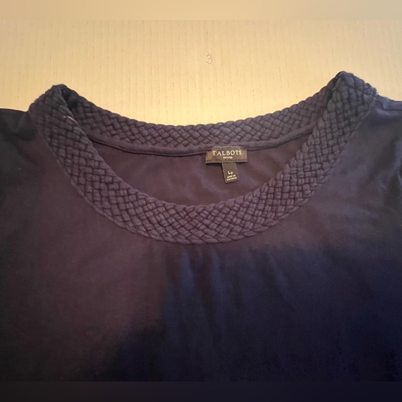 Talbots Navy Blue Boxy Short Sleeve Tee with Woven Look Neck. Large Petite - Picture 4 of 5